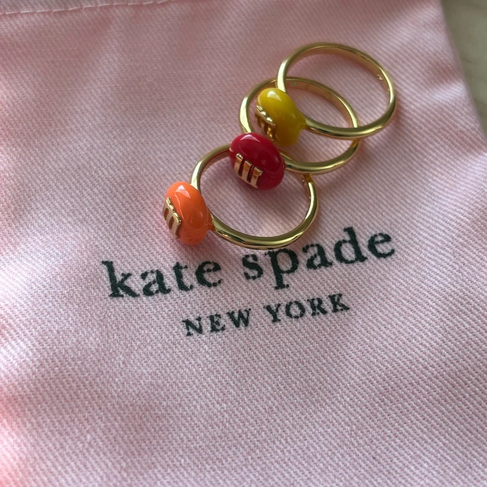 kate spade Gold Rings with Yellow, Red and Orange Enamel Buttons - Picture 7 of 7